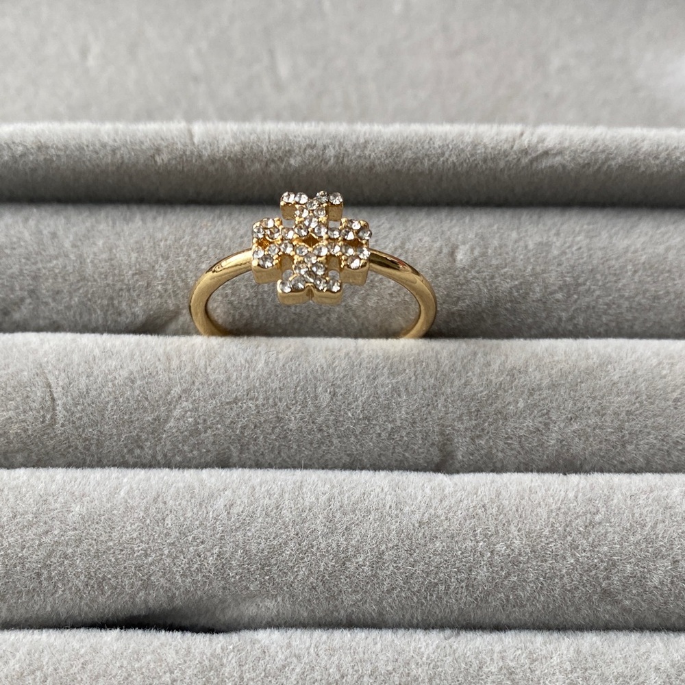 Tory Burch Gold Crystal Flower Ring